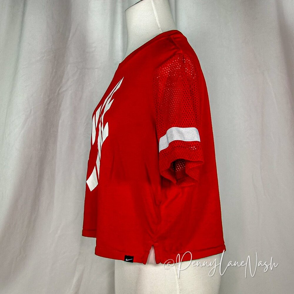 Nike Prep Mesh Cropped Tee, Red/White - Picture 9 of 11